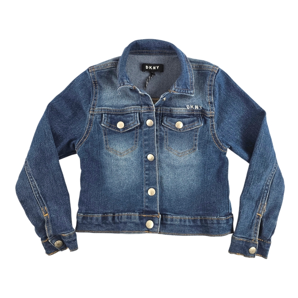 DKNY, Girls Dark Wash Denim Jacket, Snap Closure, – Size 6, Youth
